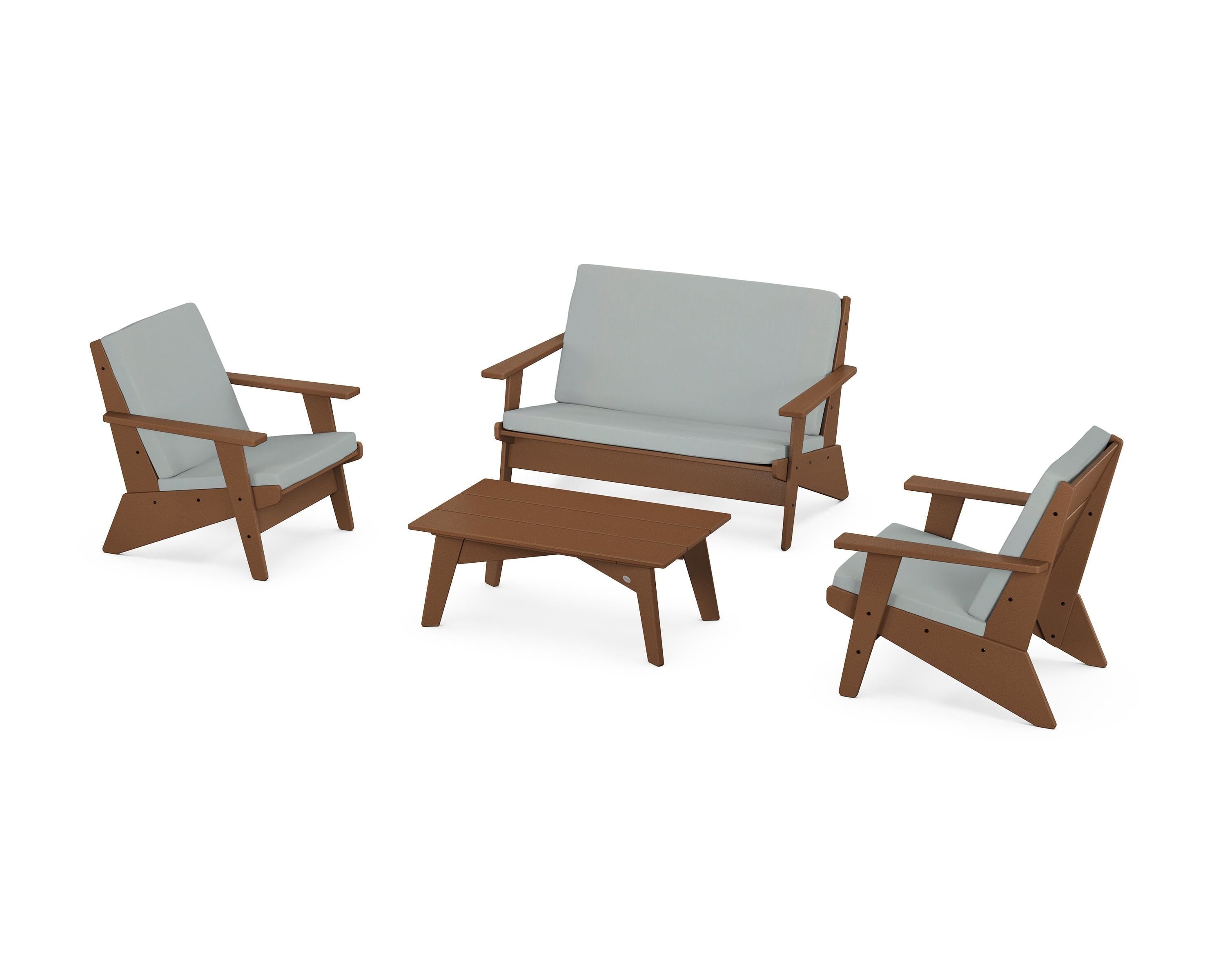 POLYWOOD® Riviera Modern Lounge 4-Piece Set in Teak / Spa