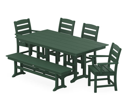POLYWOOD® Lakeside 6-Piece Farmhouse Dining Set with Bench in Green