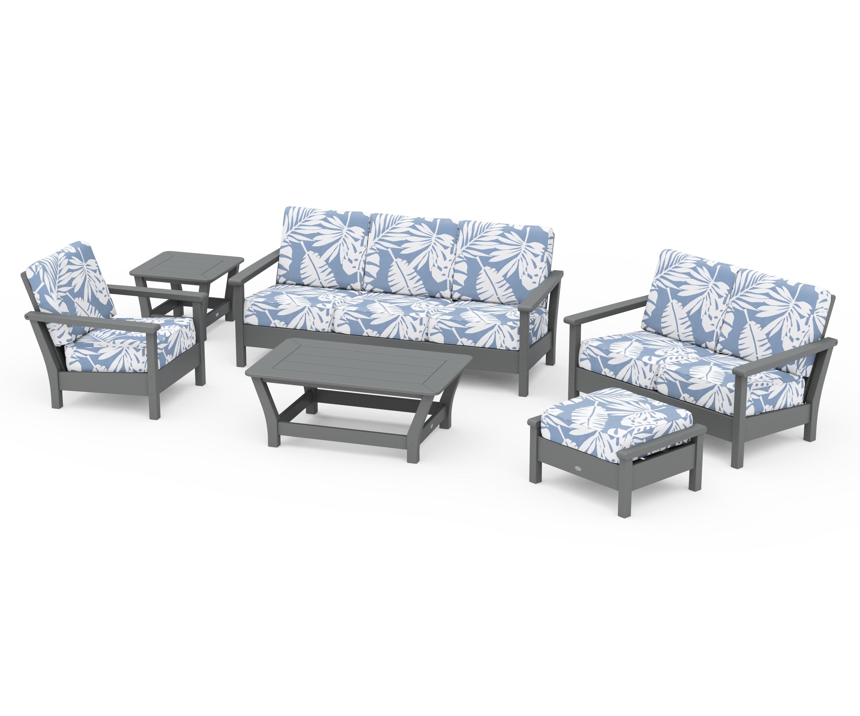 POLYWOOD® Harbour 6-Piece Outdoor Living Set in Slate Grey / Leaf Sky Blue