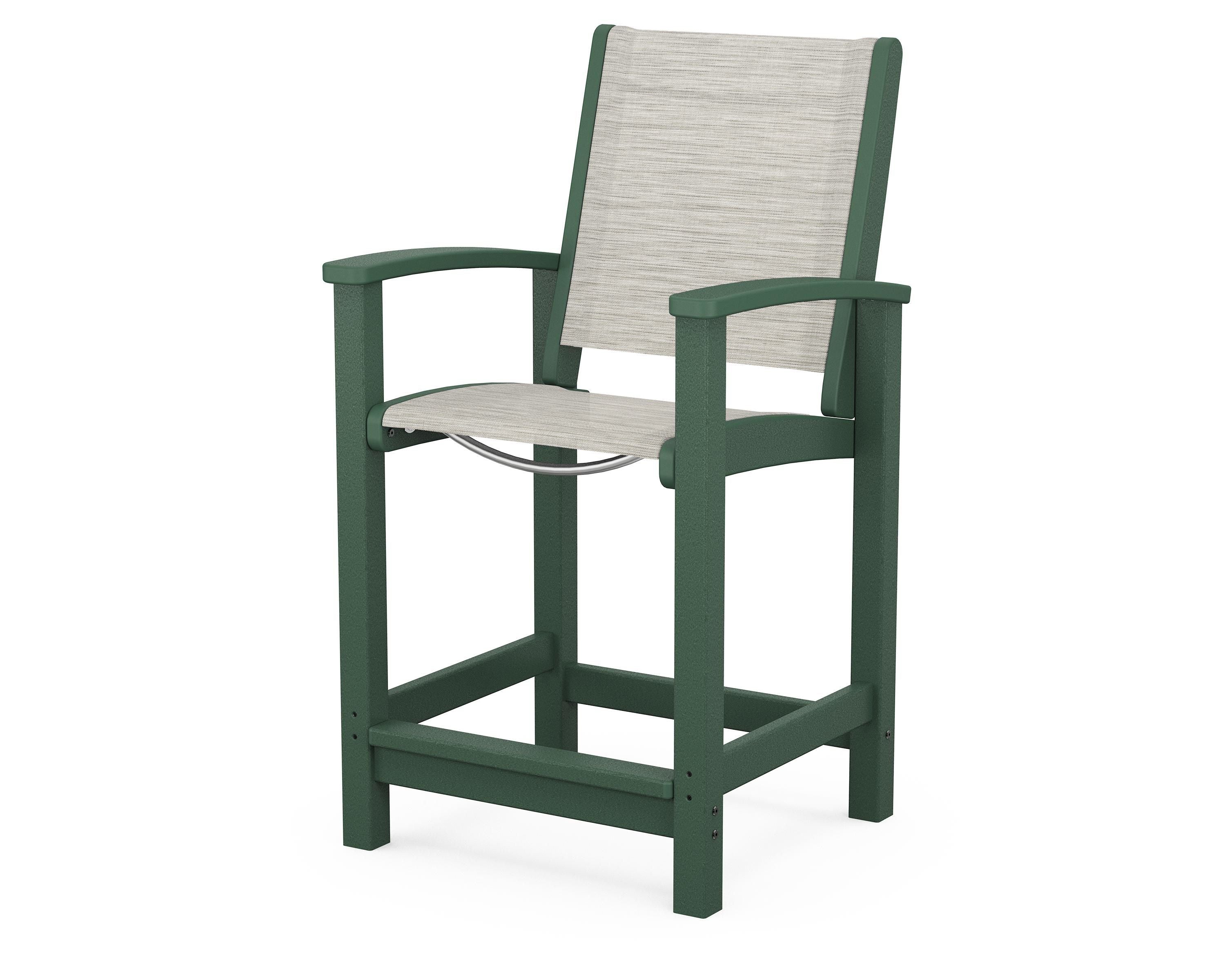 POLYWOOD® Coastal Counter Chair in Green / Birch Sling