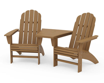 Vineyard 3-Piece Curveback Adirondack Set with Angled Connecting Table