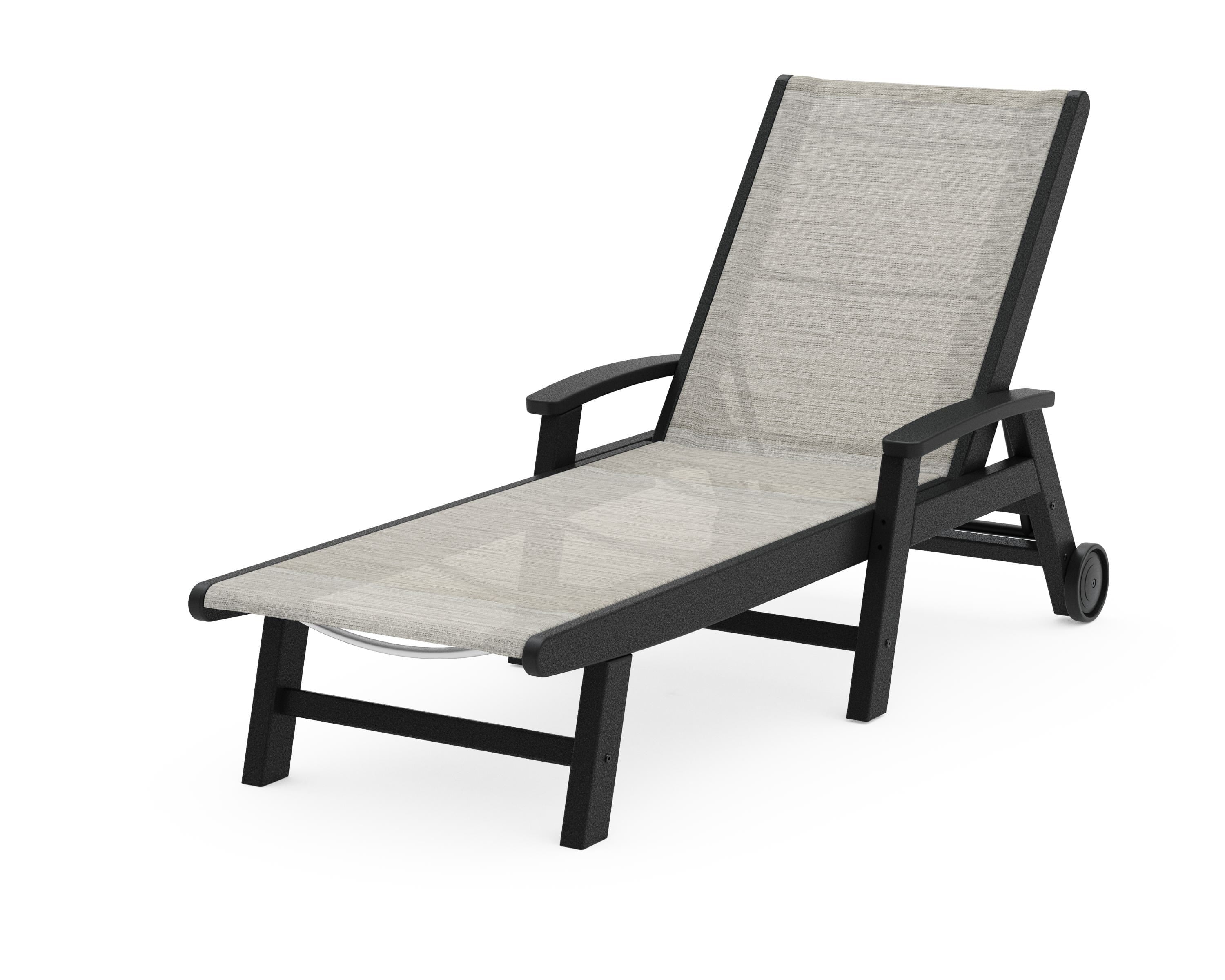 POLYWOOD® Coastal Chaise with Wheels in Black / Birch Sling