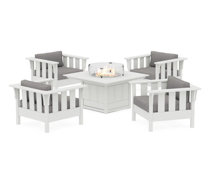 Martha Stewart by POLYWOOD® Acadia 5-Piece Deep Seating Set with Fire Pit Table in White / Grey Mist