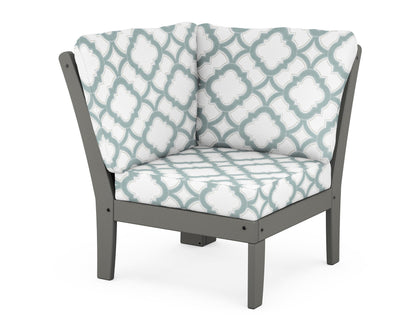 POLYWOOD® Braxton Modular Corner Chair in Slate Grey / Trellis Glacier Spa