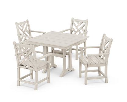 POLYWOOD® Chippendale 5-Piece Farmhouse Trestle Arm Chair Dining Set in Sand