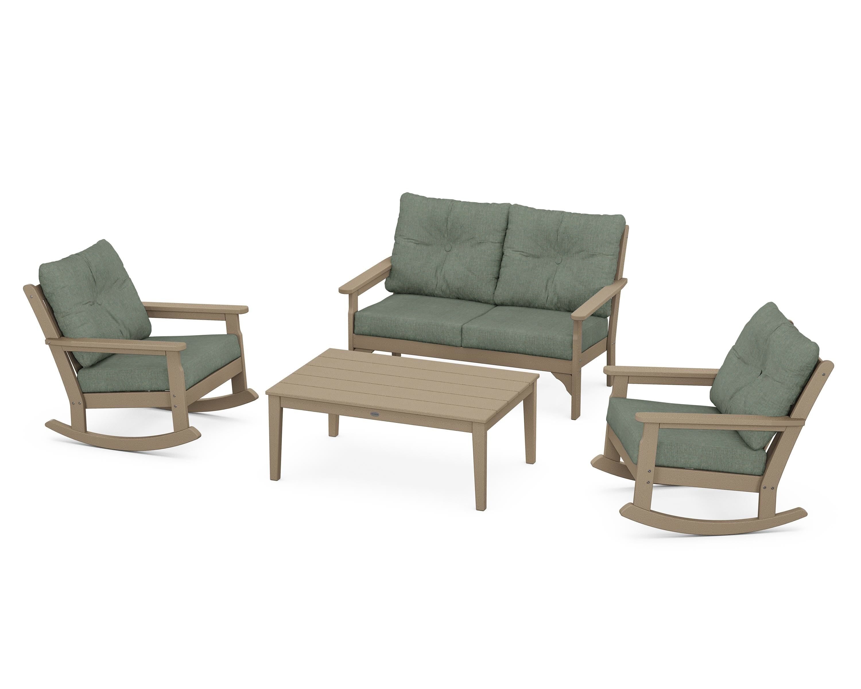 POLYWOOD® Vineyard 4-Piece Deep Seating Rocking Chair Set in Vintage Sahara / Cast Sage