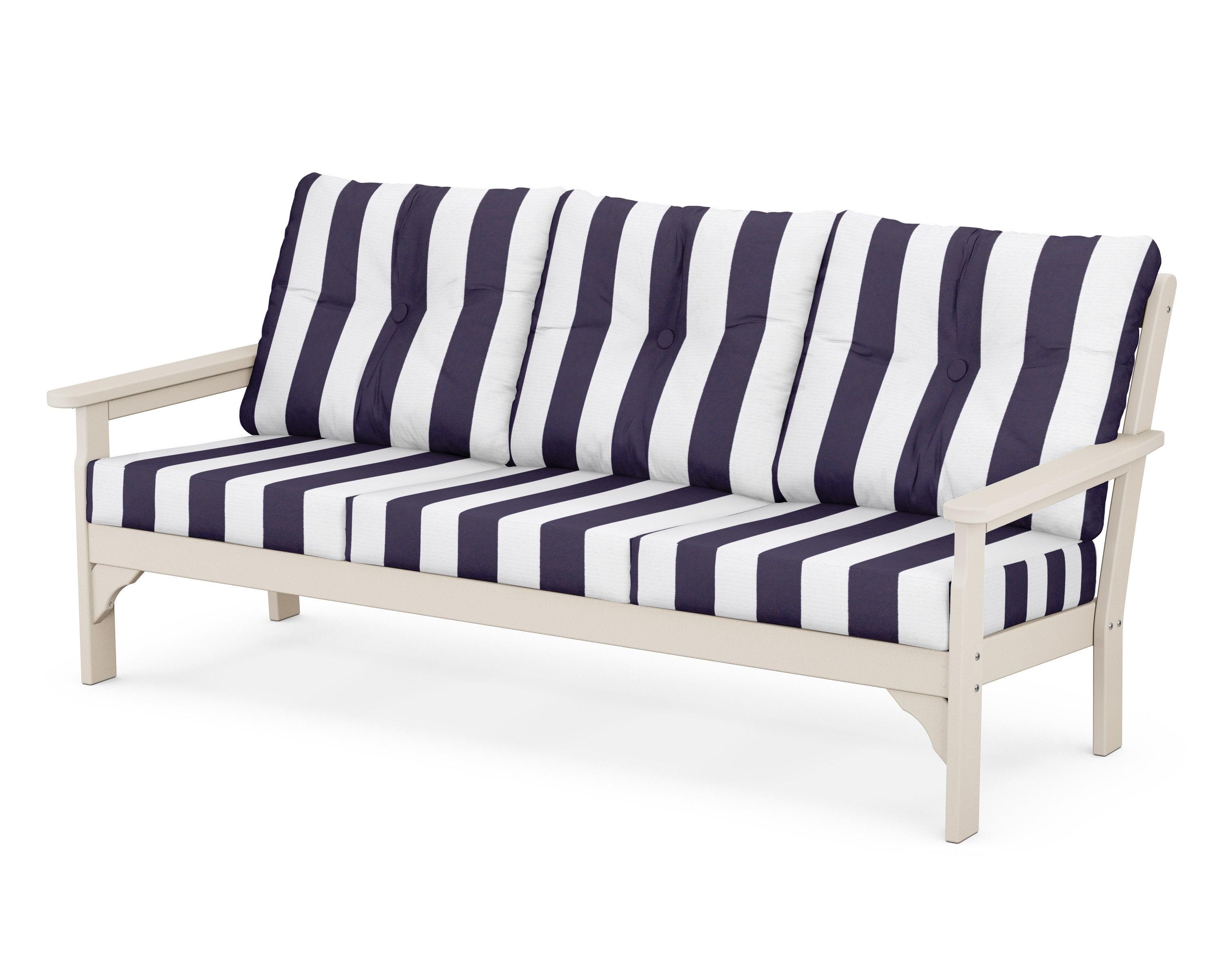 POLYWOOD® Vineyard Deep Seating Sofa in Sand / Cabana Stripe Navy