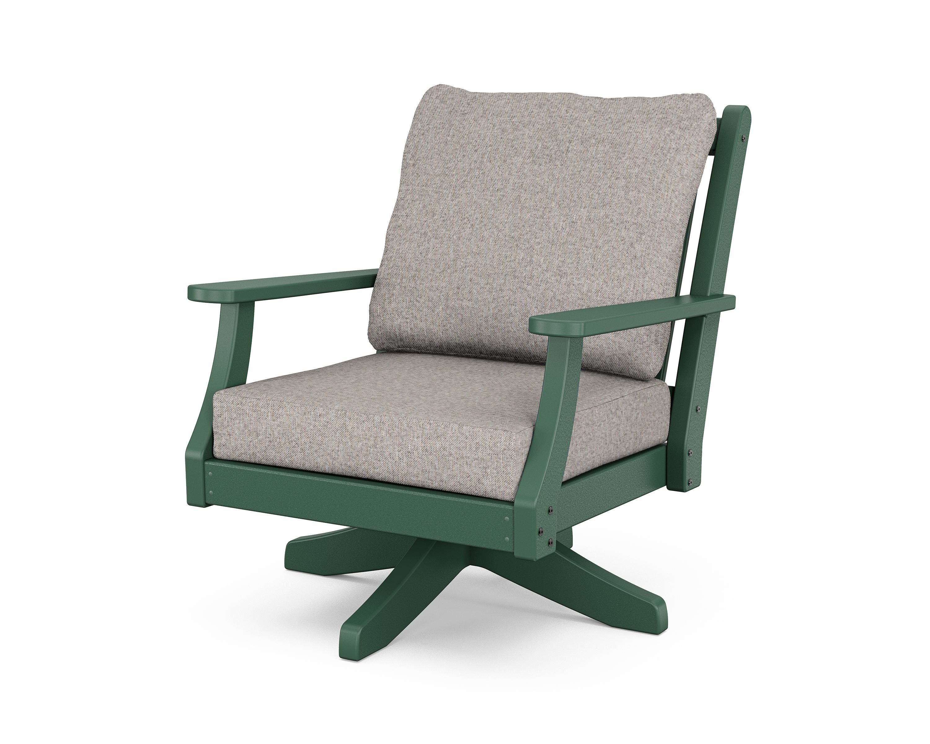 Country Living Wovendale Deep Seating Swivel Chair in Green / Weathered Tweed