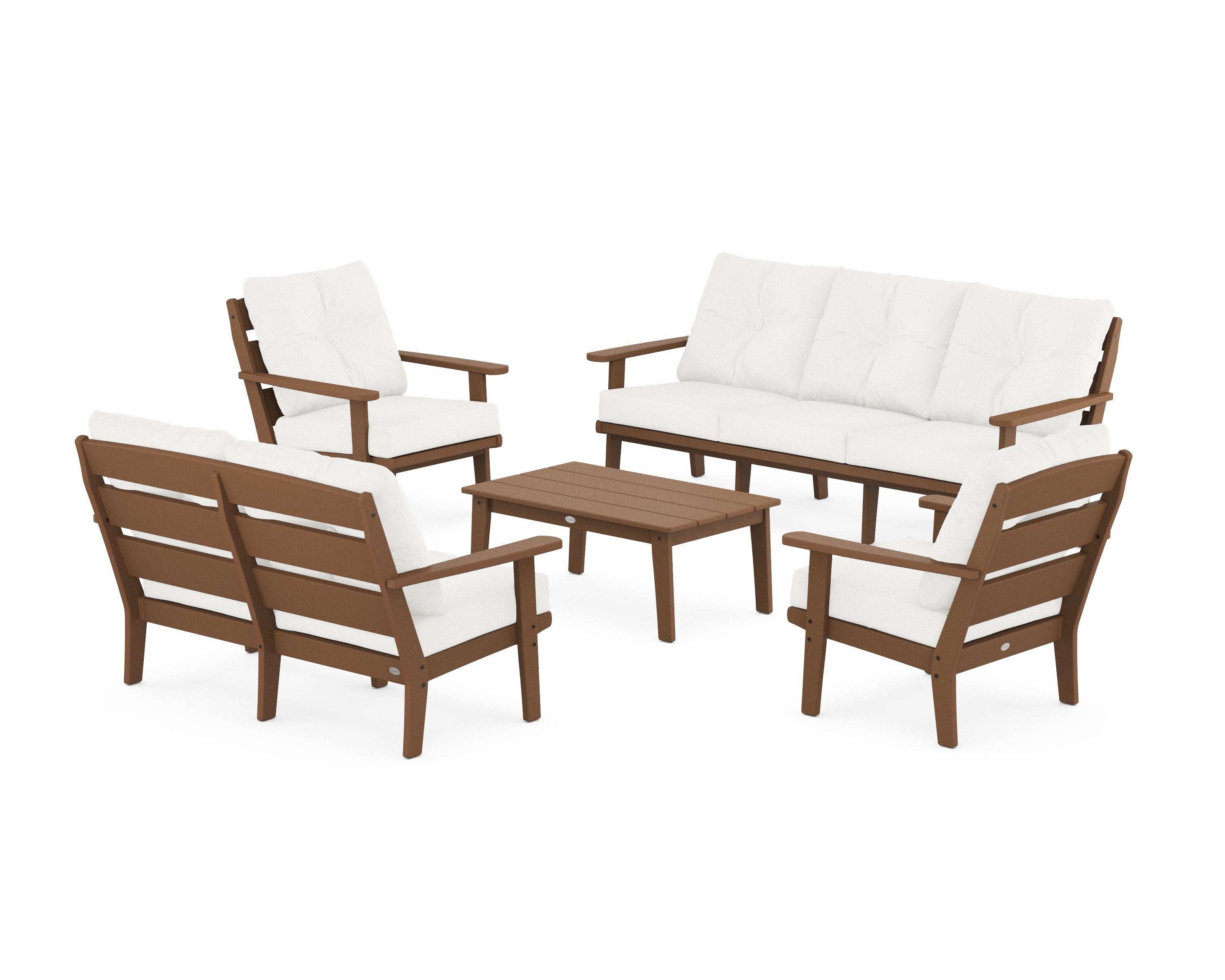 POLYWOOD® Lakeside 5-Piece Lounge Sofa Set in Teak / Natural Linen