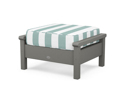 POLYWOOD® Harbour Deep Seating Ottoman in Slate Grey / Cabana Stripe Glacier Spa