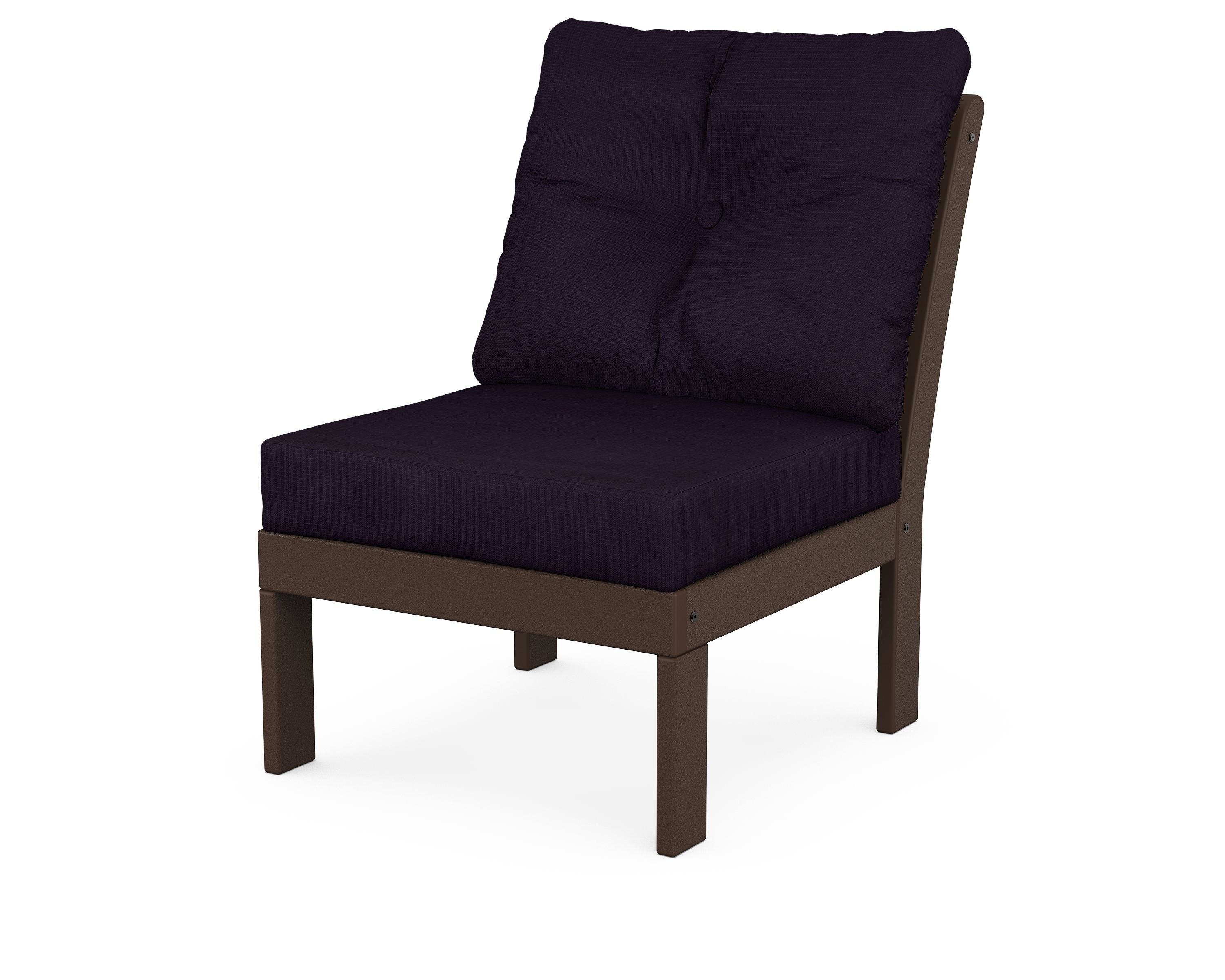 POLYWOOD® Vineyard Modular Armless Chair in Mahogany / Navy Linen
