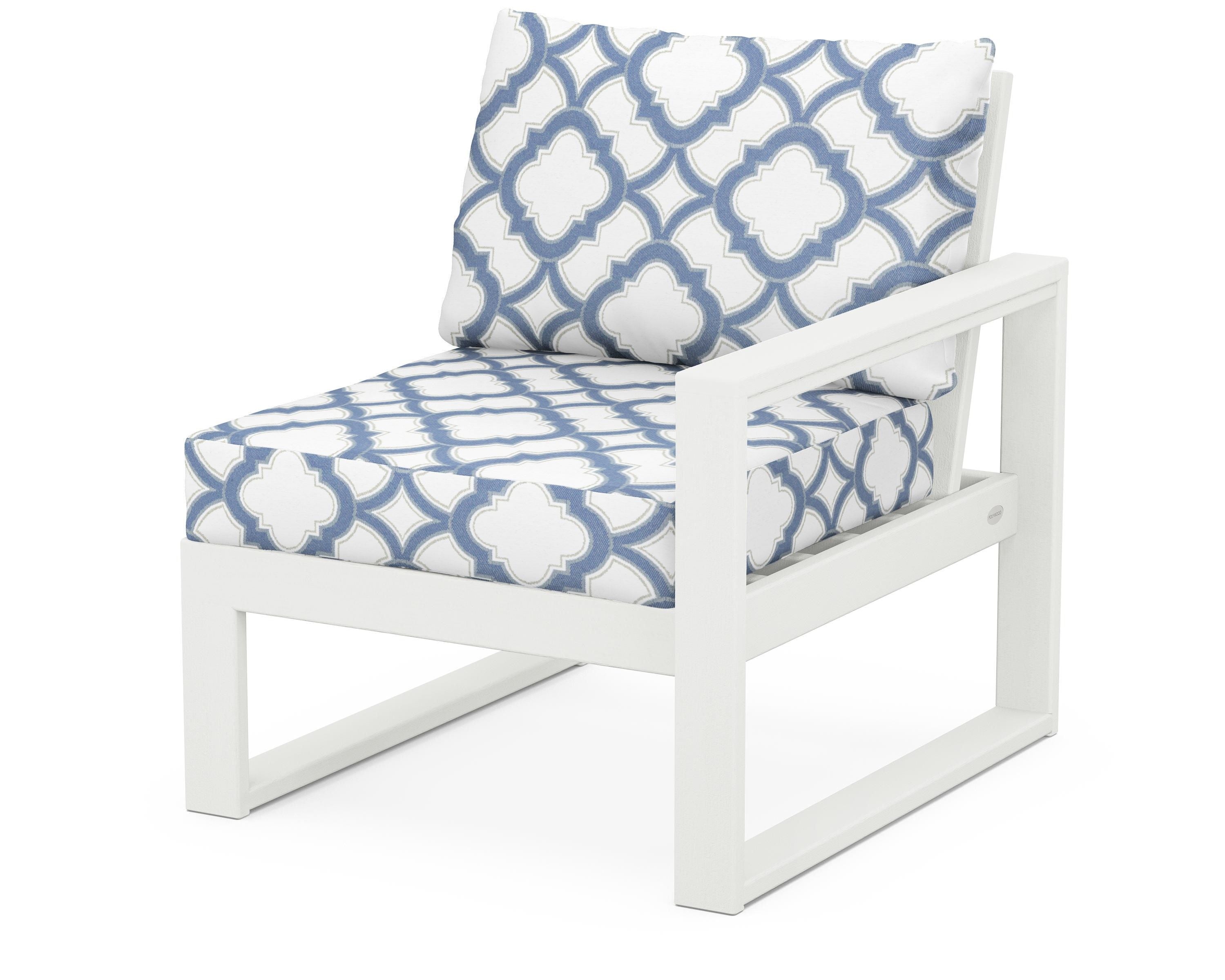 POLYWOOD® EDGE Modular Right Arm Chair in Vintage White / Trellis Sky Blue