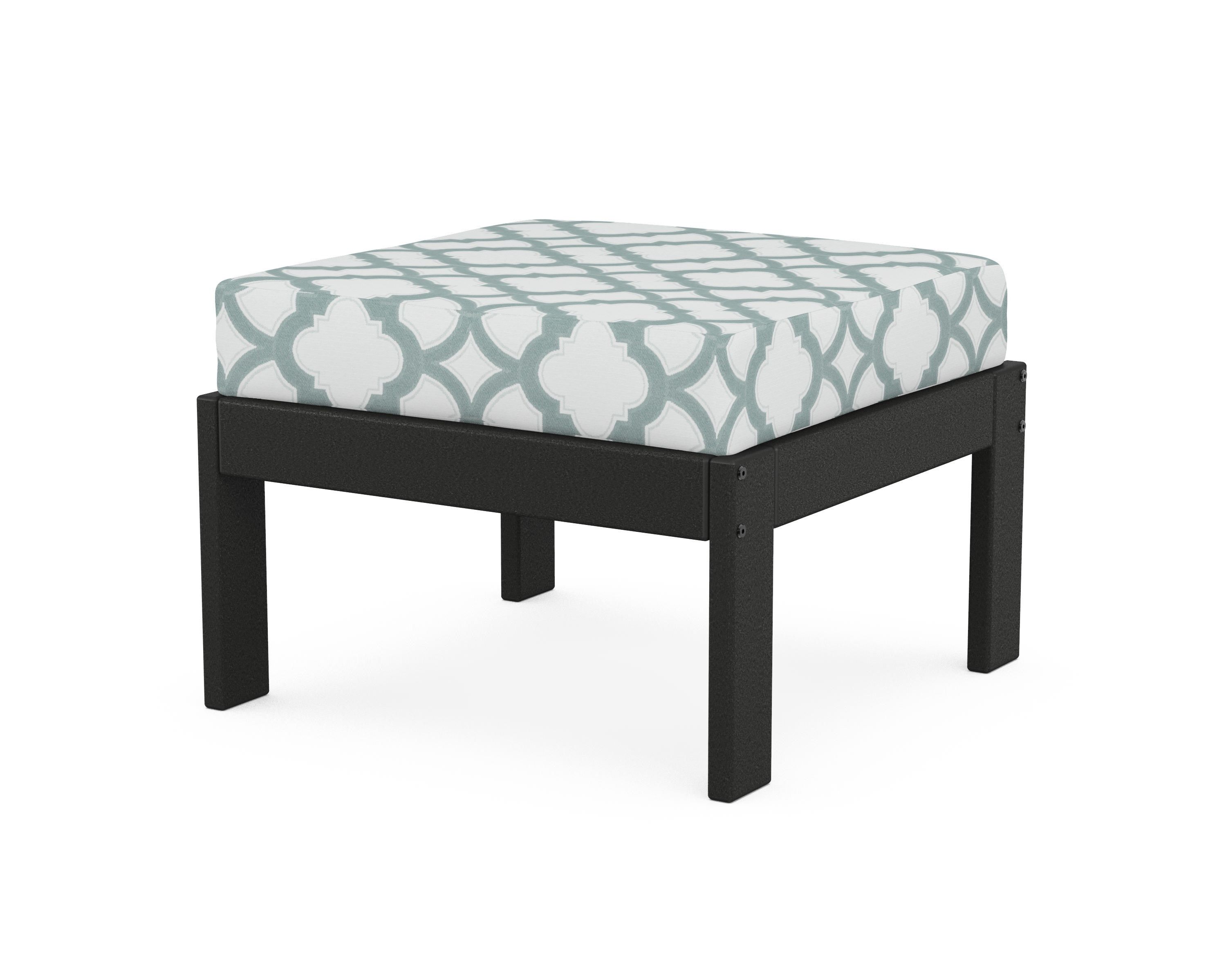 POLYWOOD® Vineyard Modular Ottoman in Black / Trellis Glacier Spa