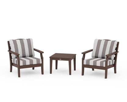 Draper James™ by  POLYWOOD® Savannah 3-Piece Deep Seating Set in Mahogany / Cabana Stripe Grey Mist