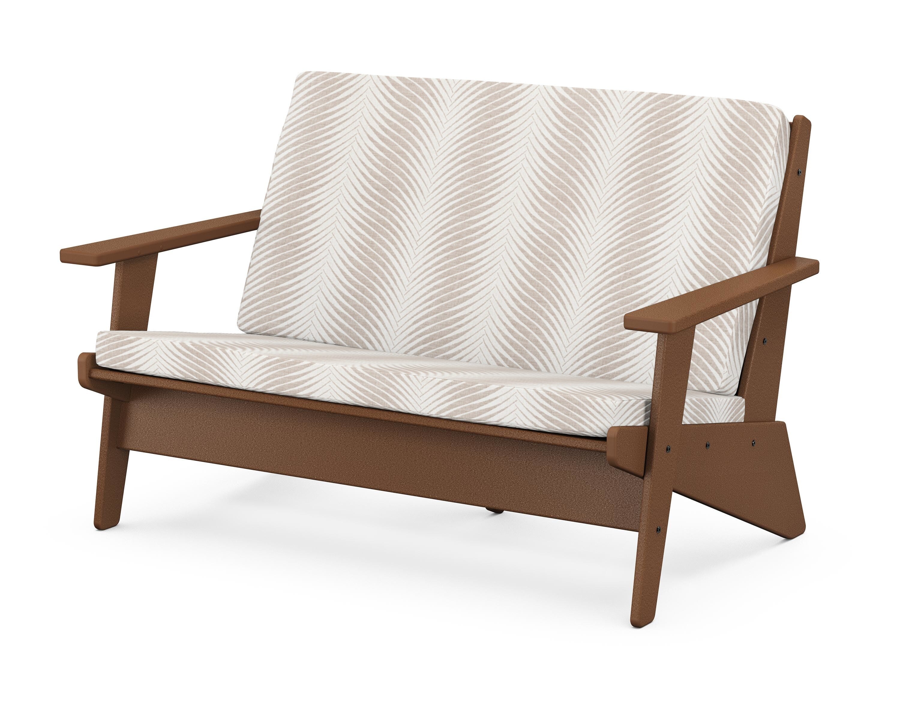 POLYWOOD® Riviera Modern Lounge Loveseat in Teak / Clock Out Cloud
