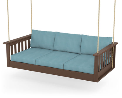 POLYWOOD® Vineyard Daybed Swing in Mahogany / Lattice Sky Blue