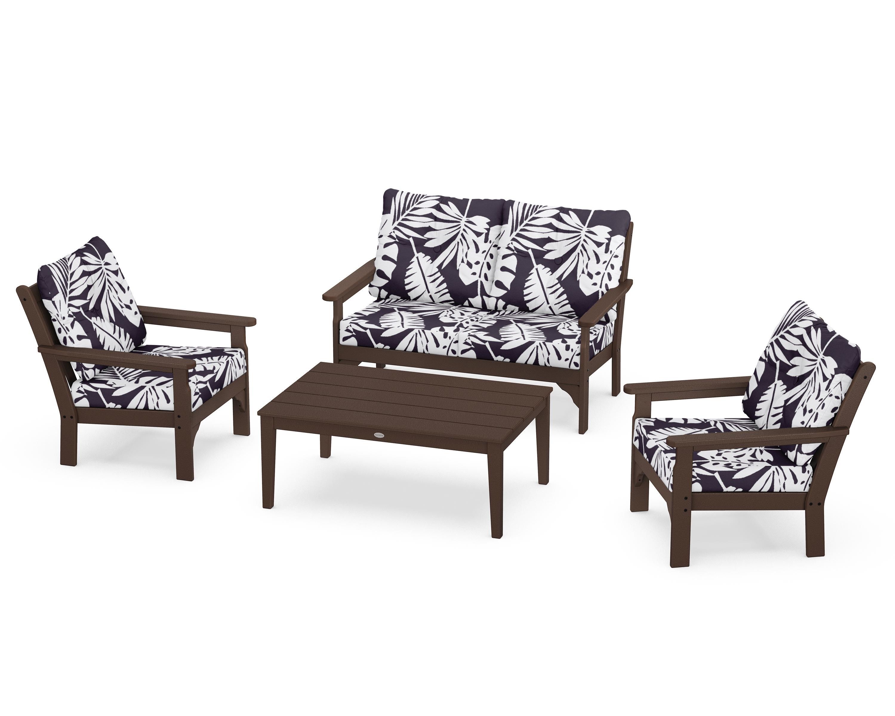 POLYWOOD® Vineyard 4-Piece Deep Seating Set in Mahogany / Leaf Navy