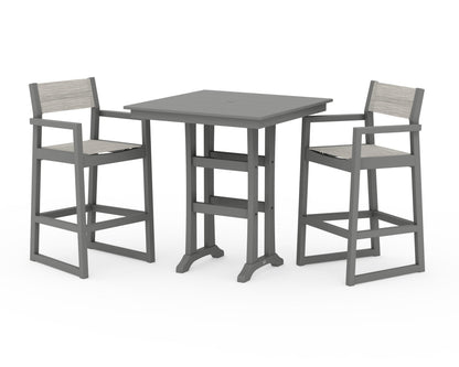 POLYWOOD® EDGE Sling Arm Chair 3-Piece Farmhouse Bar Set with Trestle Legs in Slate Grey / Birch Sling
