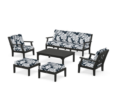 Martha Stewart by POLYWOOD® Chinoiserie 6-Piece Lounge Sofa Set in Black / Leaf Marine Indigo
