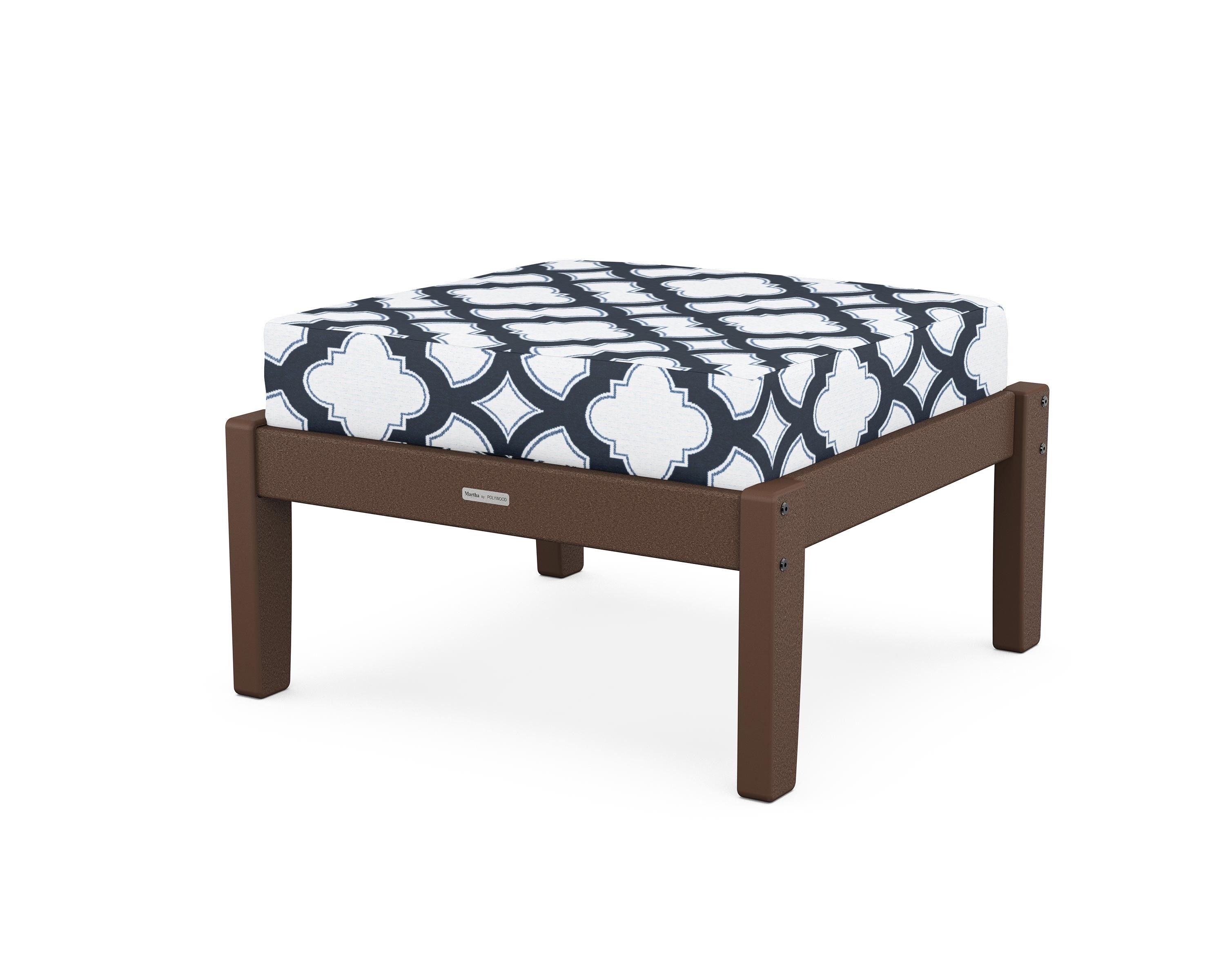 Martha Stewart by POLYWOOD® Chinoiserie Deep Seating Ottoman in Mahogany / Trellis Marine Indigo