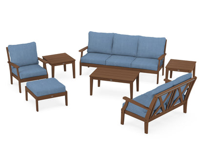 POLYWOOD® Braxton 7-Piece Deep Seating Set in Teak / Sky Blue