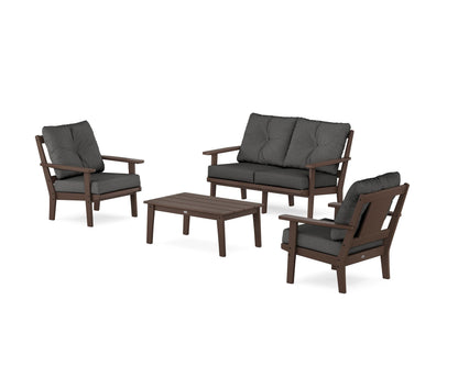 POLYWOOD® Prairie 4-Piece Deep Seating Set with Loveseat in Mahogany / Spectrum Carbon