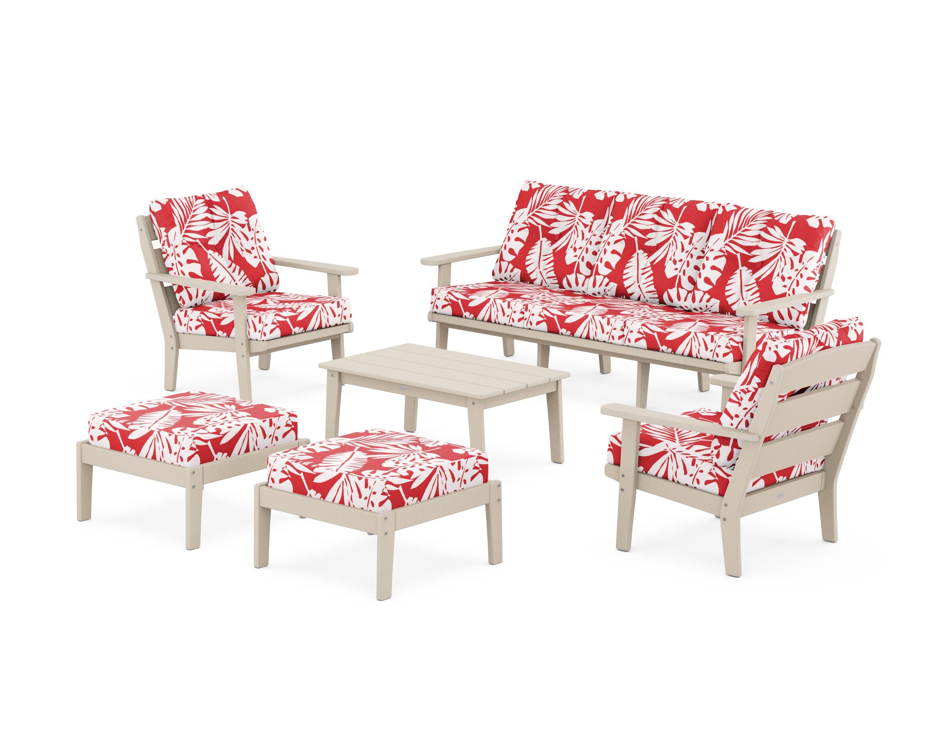 POLYWOOD® Lakeside 6-Piece Lounge Sofa Set in Sand / Leaf Crimson