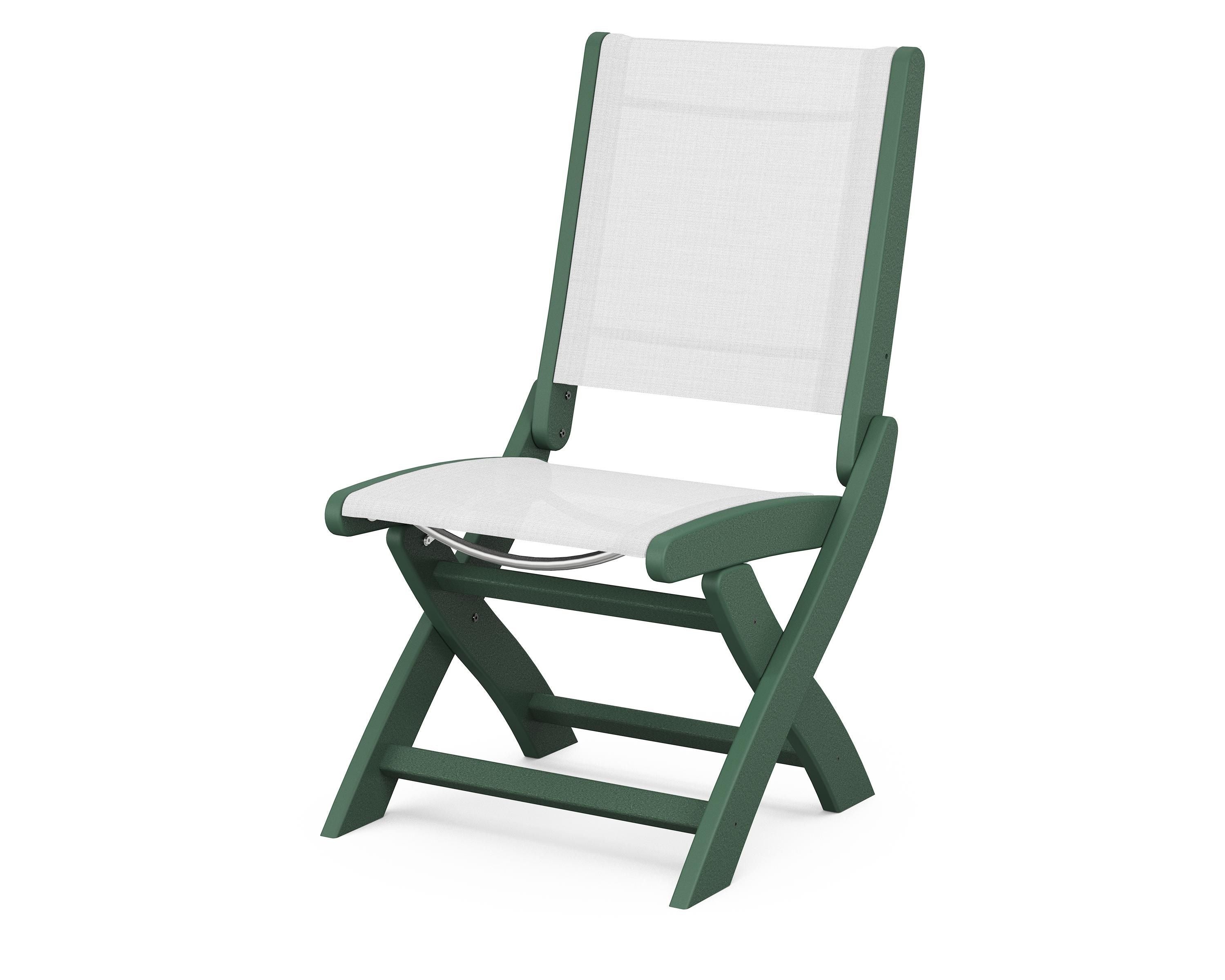 POLYWOOD® Coastal Folding Side Chair in Green / White Sling