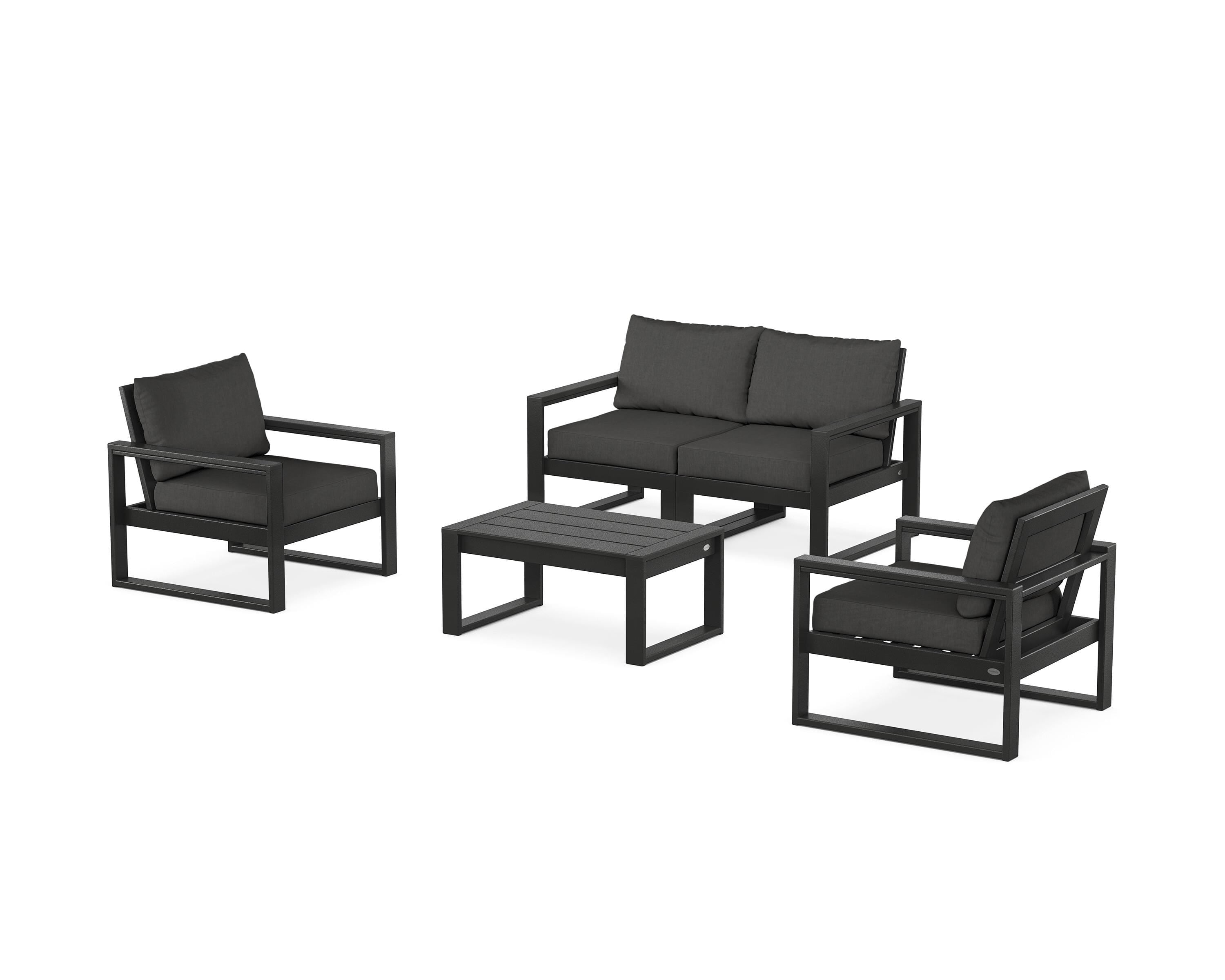 POLYWOOD® EDGE Sectional 4-Piece Deep Seating Set with Loveseat in Black / Spectrum Carbon