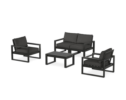 POLYWOOD® EDGE Sectional 4-Piece Deep Seating Set with Loveseat in Black / Spectrum Carbon