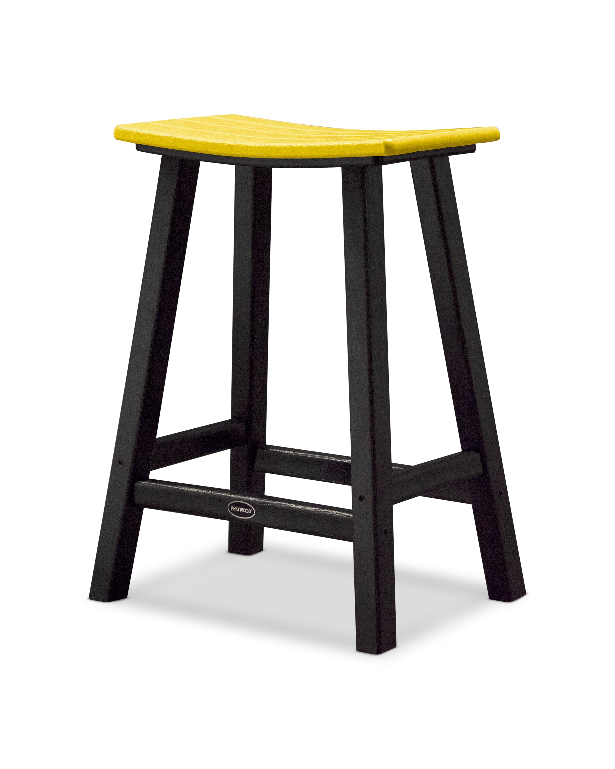 POLYWOOD® Contempo 24" Saddle Counter Stool in Black / Lemon