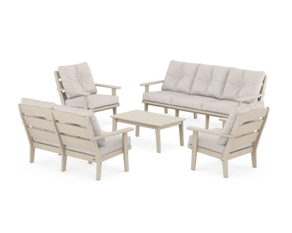 POLYWOOD® Lakeside 5-Piece Lounge Sofa Set in Sand / Dune Burlap