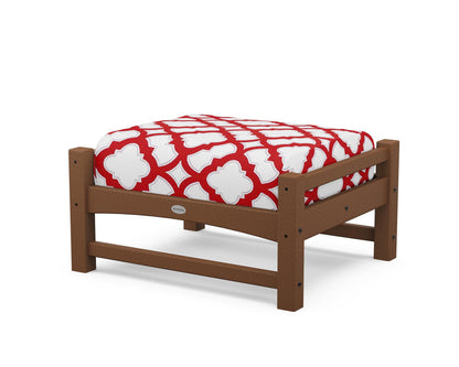POLYWOOD® Club Ottoman in Teak / Trellis Crimson