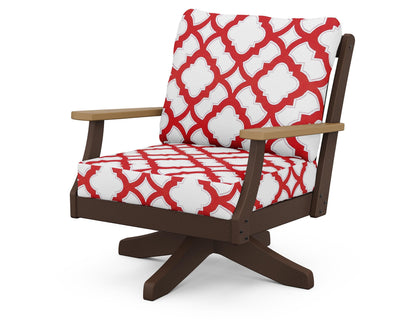 POLYWOOD® Braxton Deep Seating Swivel Chair in Mahogany / Natural / Trellis Crimson