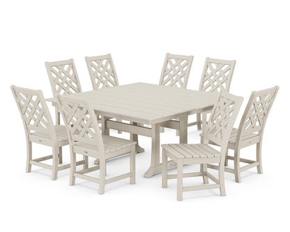 Country Living Wovendale Side Chair 9-Piece Square Farmhouse Dining Set with Trestle Legs in Sand