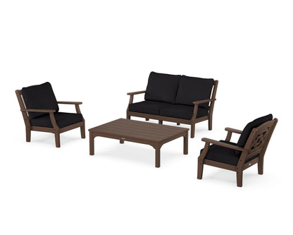 Martha Stewart by POLYWOOD® Chinoiserie 4-Piece Deep Seating Set with Loveseat in Mahogany / Midnight Linen