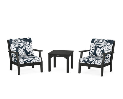 Martha Stewart by POLYWOOD® Chinoiserie 3-Piece Deep Seating Set in Black / Leaf Marine Indigo