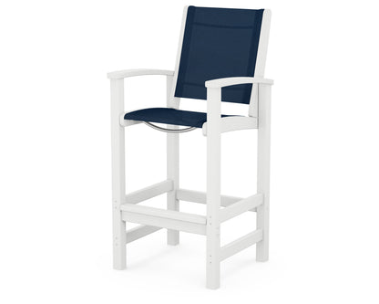 POLYWOOD® Coastal Bar Chair in White / Navy Blue Sling