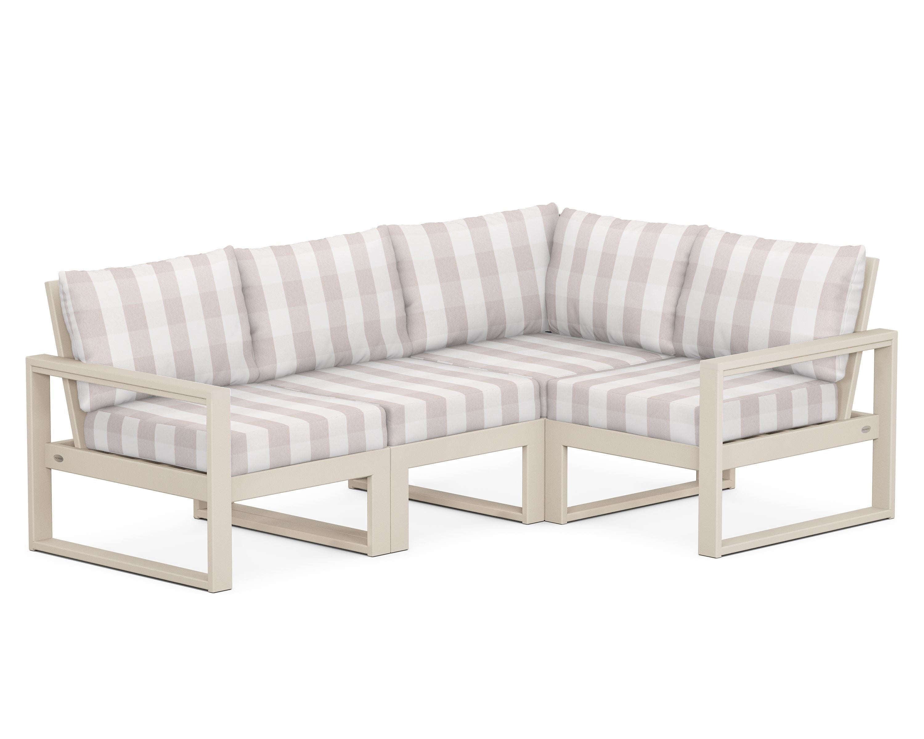 POLYWOOD® EDGE 4-Piece Modular Deep Seating Set in Sand / Buffalo Plaid Dune Burlap
