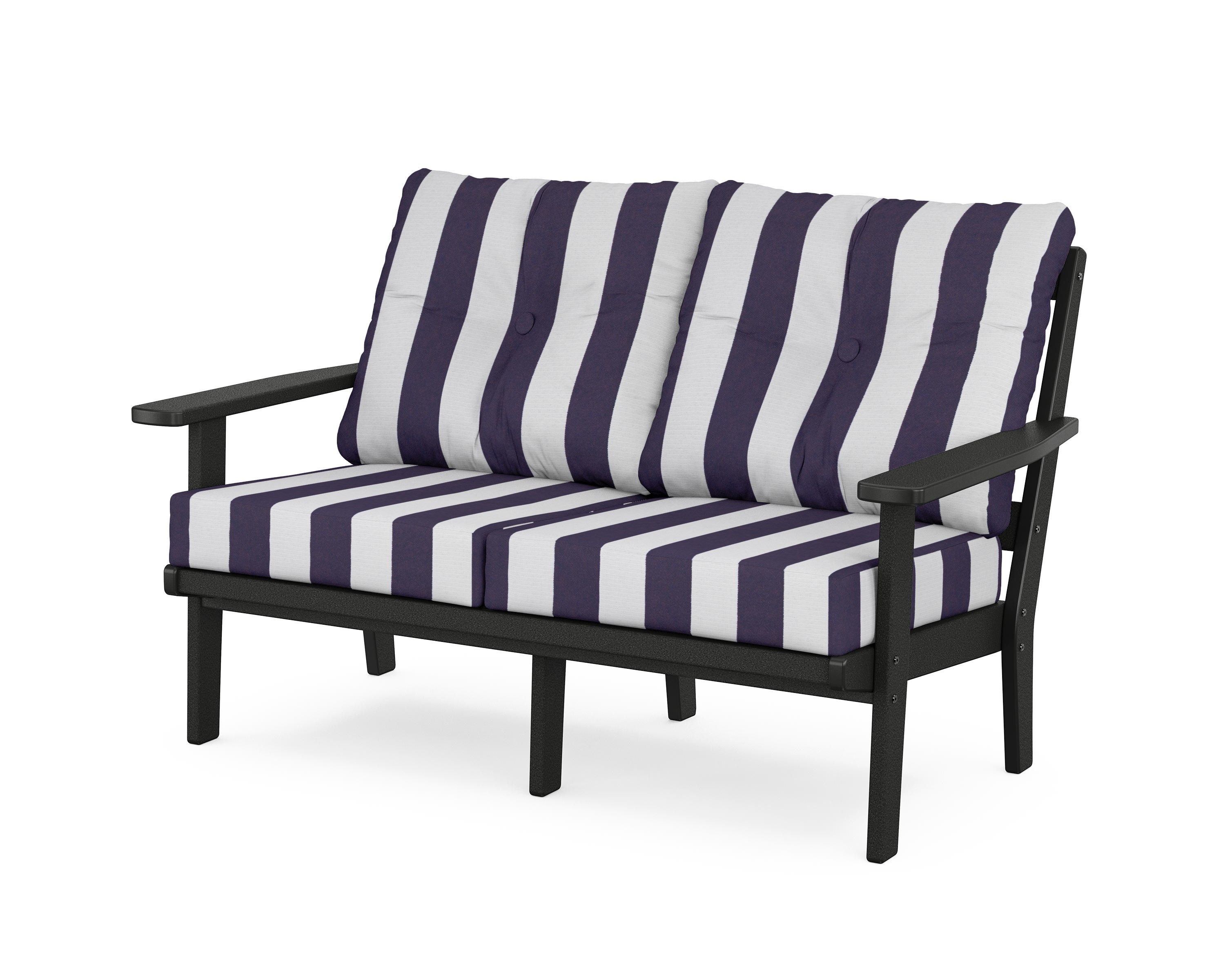 POLYWOOD® Oxford Deep Seating Loveseat in Black / Cabana Stripe Navy