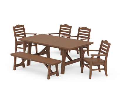 POLYWOOD® Savannah 6-Piece Rustic Farmhouse Dining Set with Bench in Teak