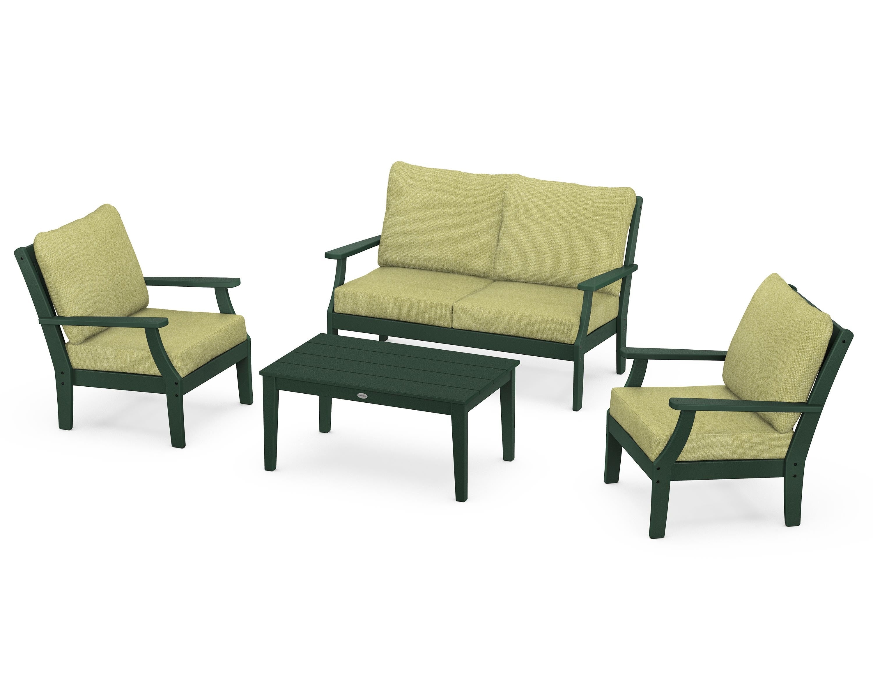 POLYWOOD® Braxton 4-Piece Deep Seating Chair Set in Green / Chartreuse Boucle