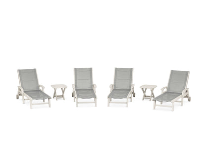 POLYWOOD® Coastal Chaise 6-Piece Set with Wheels in Sand / Metallic Sling