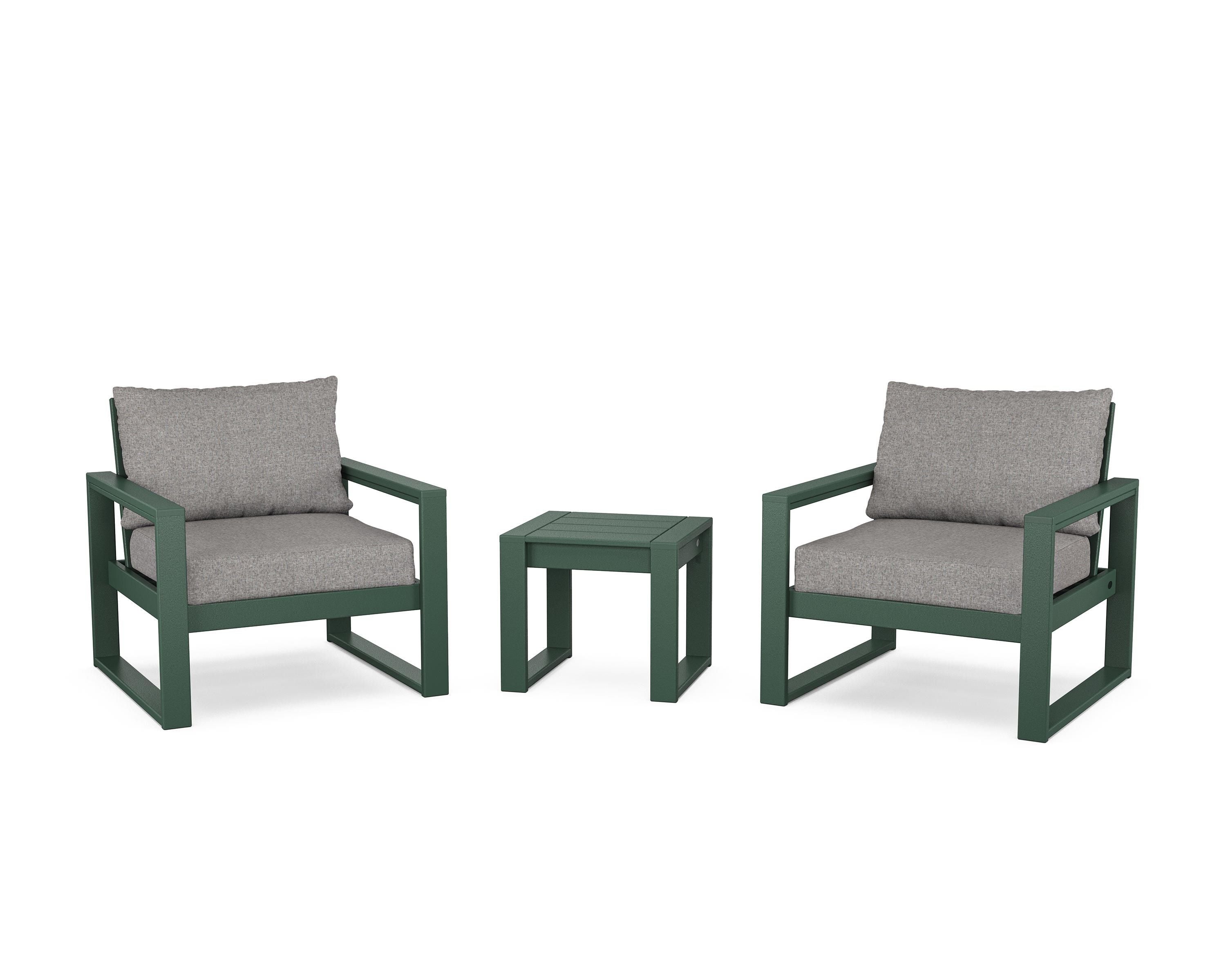 POLYWOOD® EDGE Sectional 3-Piece Deep Seating Set in Green / Grey Mist