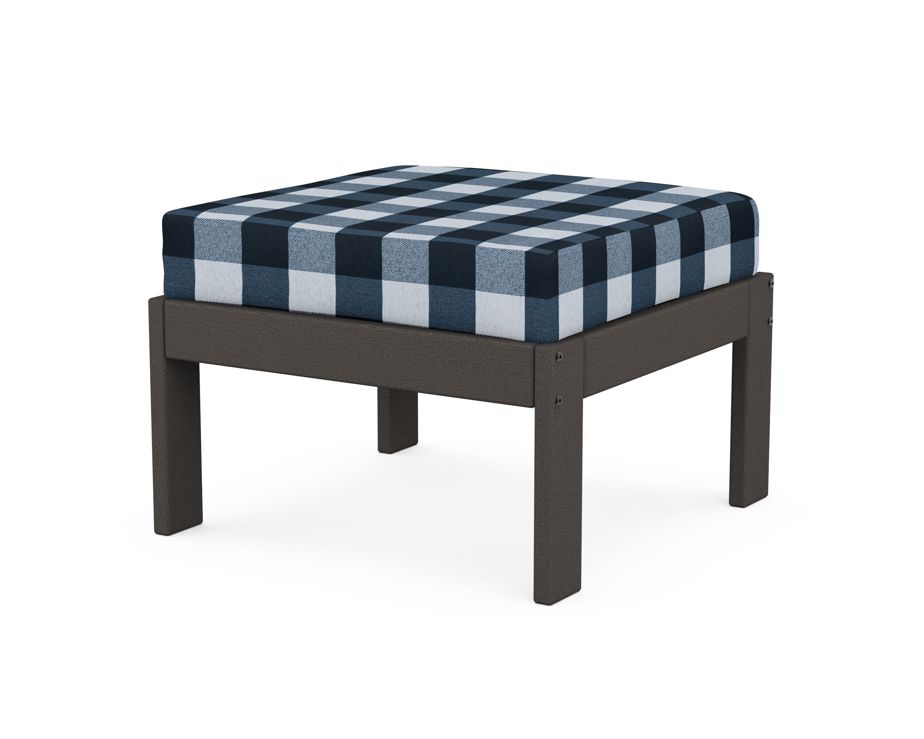 POLYWOOD® Vineyard Modular Ottoman in Vintage Coffee / Buffalo Plaid Marine Indigo