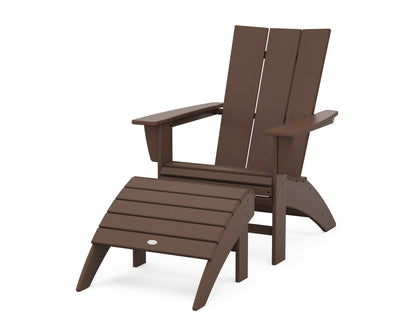 POLYWOOD® Modern Curveback Adirondack Chair 2-Piece Set with Ottoman in Mahogany