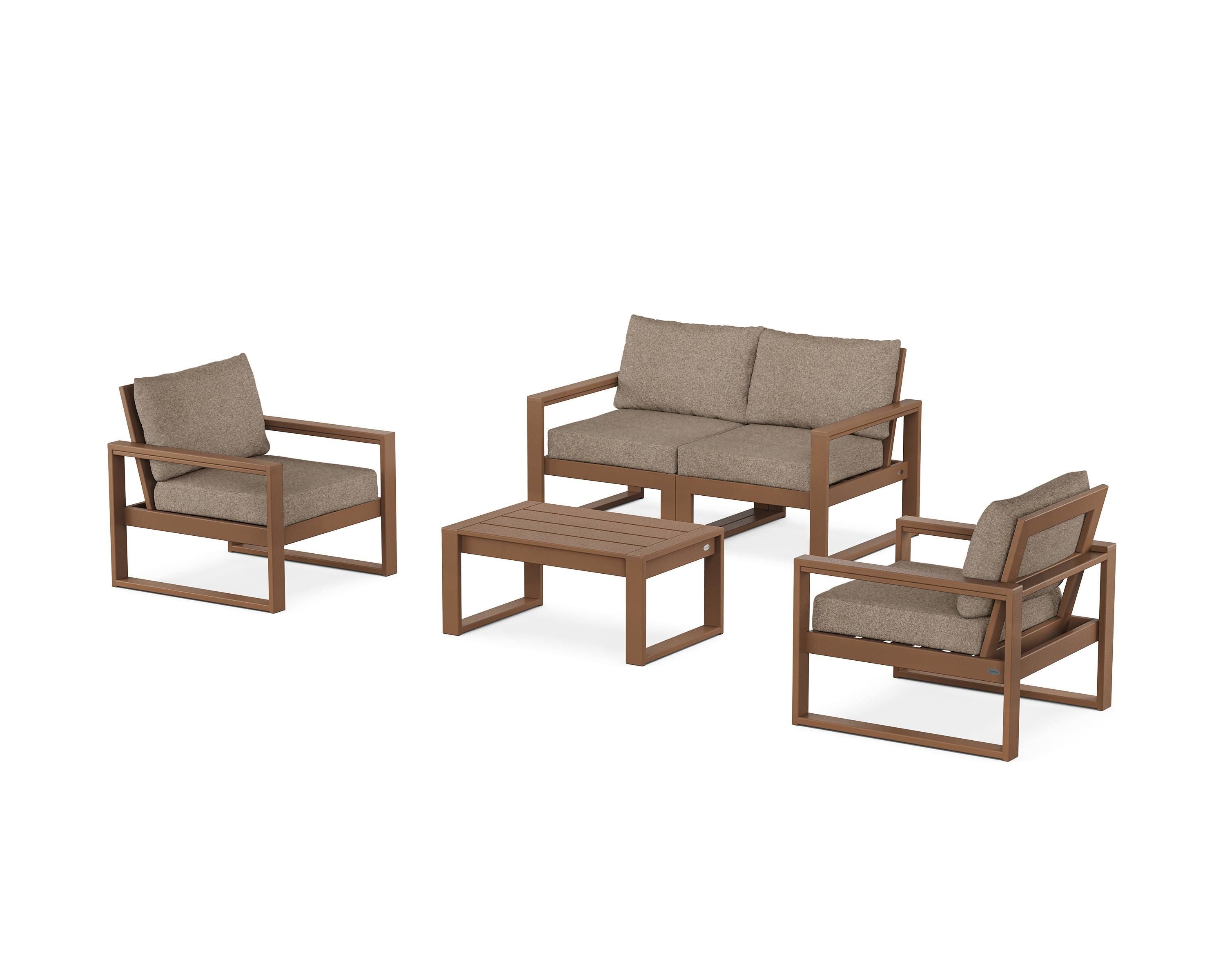 POLYWOOD® EDGE Sectional 4-Piece Deep Seating Set with Loveseat in Teak / Spiced Burlap