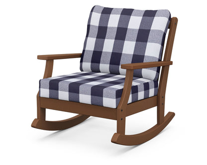 POLYWOOD® Braxton Deep Seating Rocking Chair in Teak / Buffalo Plaid Navy