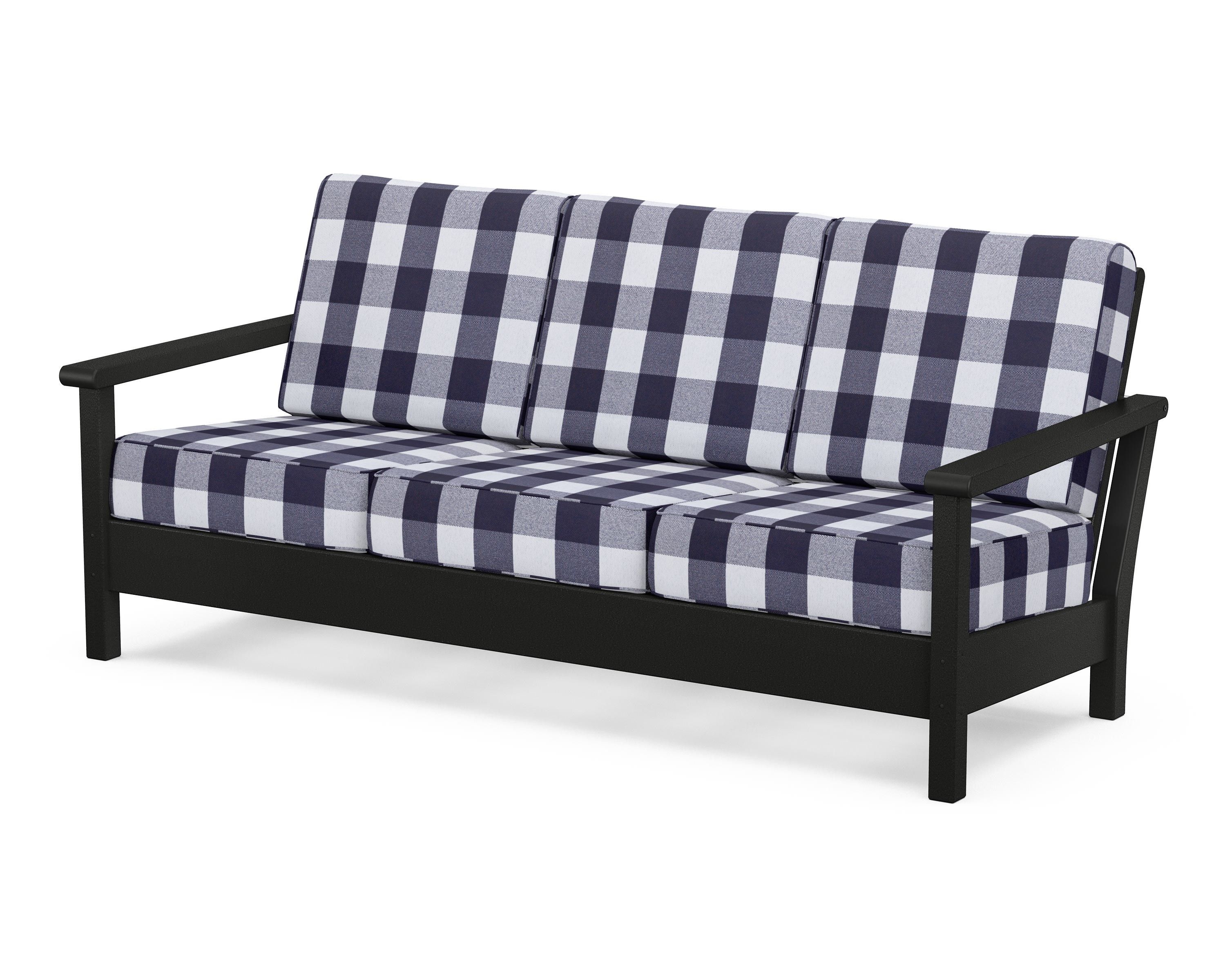 POLYWOOD® Harbour Deep Seating Sofa in Black / Buffalo Plaid Navy