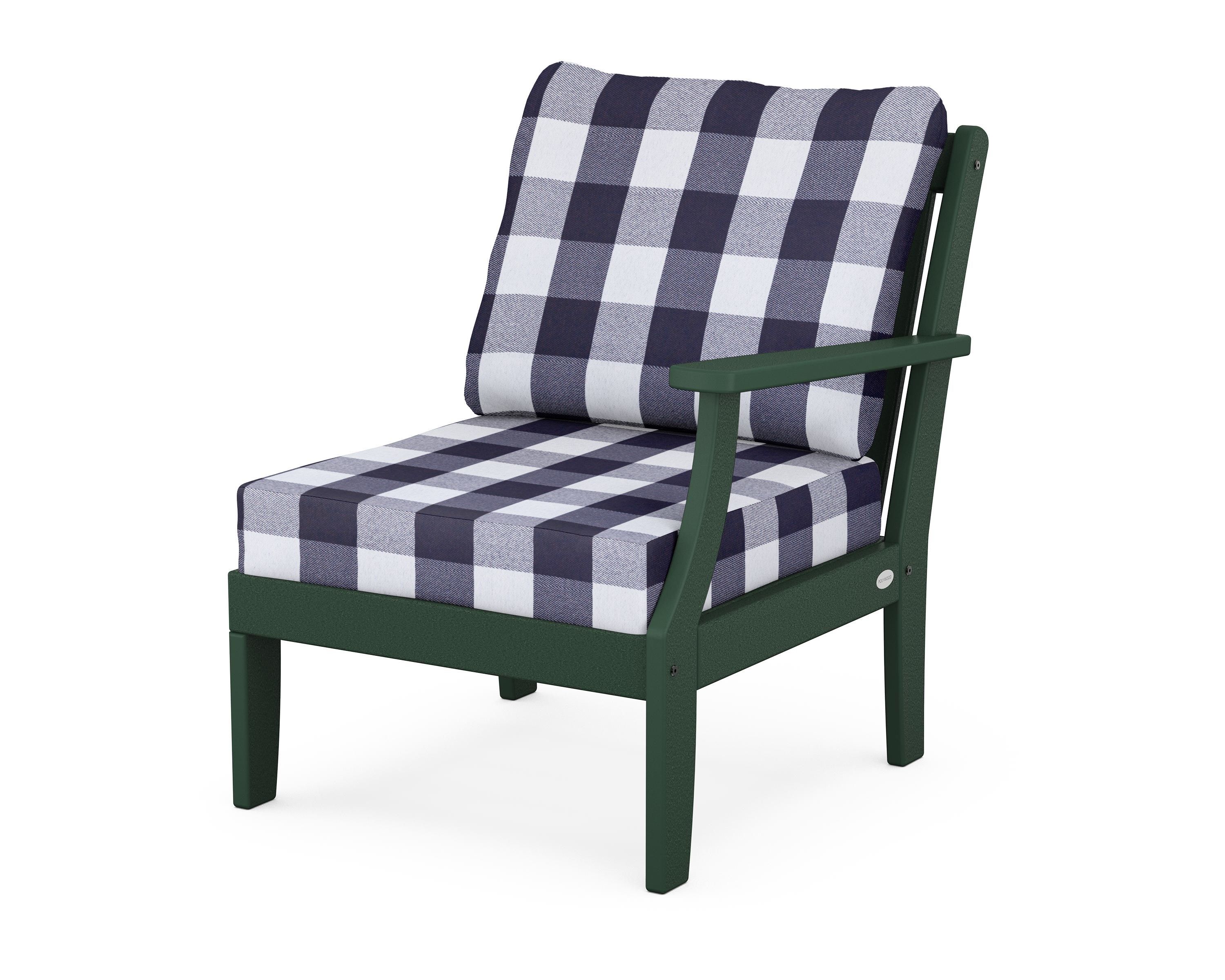 POLYWOOD® Braxton Modular Right Arm Chair in Green / Buffalo Plaid Navy